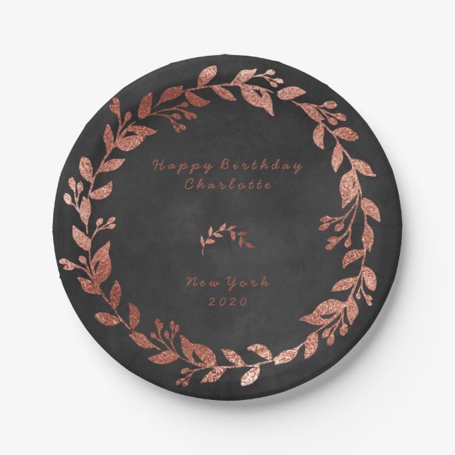 Black Chalkboard Pink Rose Gold Grau Weihnachten Pappteller (Vorderseite)
