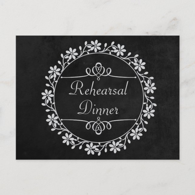 Black Chalkboard Probe Dinner Blume Hochzeit Einladungspostkarte (Vorderseite)