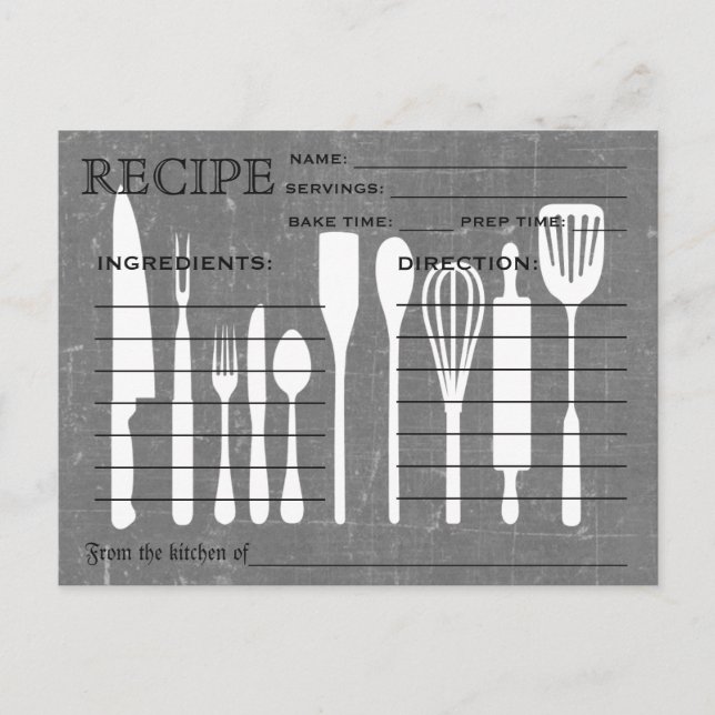 Black Chalkboard Retro Rezept Card Küche Tools Postkarte (Vorderseite)