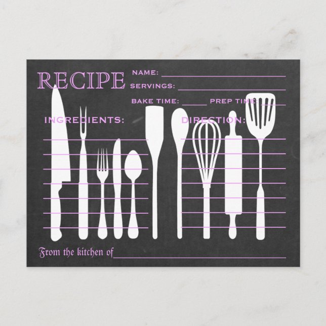 Black Chalkboard Retro Rezept Card Küche Tools Postkarte (Vorderseite)