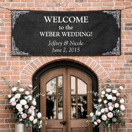 Black Chalkboard Rustikale Weiße Schnörkel Hochzei Banner