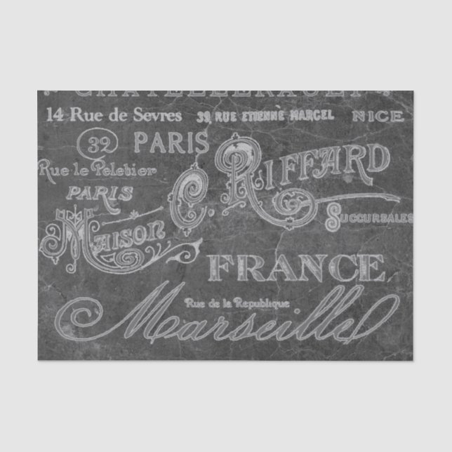 Black Chalkboard Vintage französische Stadt Paris Seidenpapier (Vorderseite)