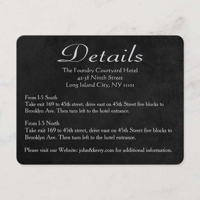 Black Chalkboard Wedding Direction / Details Card Begleitkarte (Vorderseite)