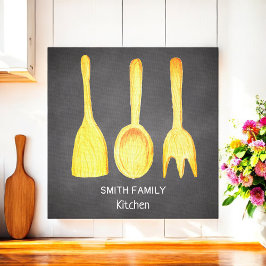 Black Chalkboard Yellow Utensil Küche Leinwanddruck