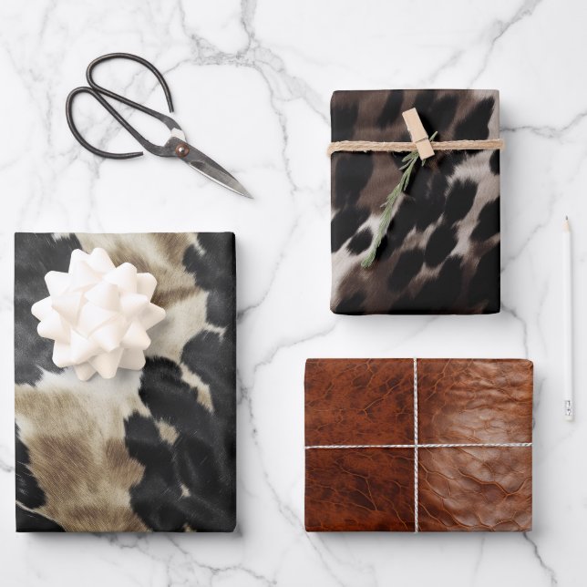 Black Champagne Gold Brown Cowhide Geschenkpapier Set (Vorderseite)