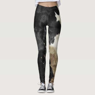Black Champagne Gold Cowboy Cowgirl Cowhide Leggings