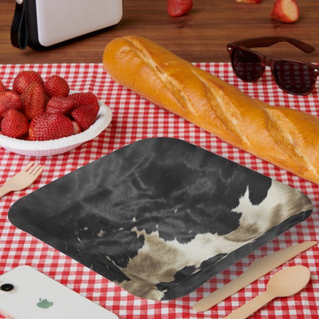 Black Champagne Gold Cowhide Pappteller (Picknick)