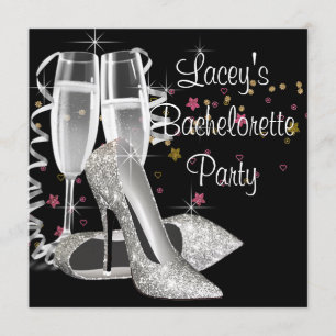 Black Champagne High Heels Junggeselinnen-Abschied Einladung