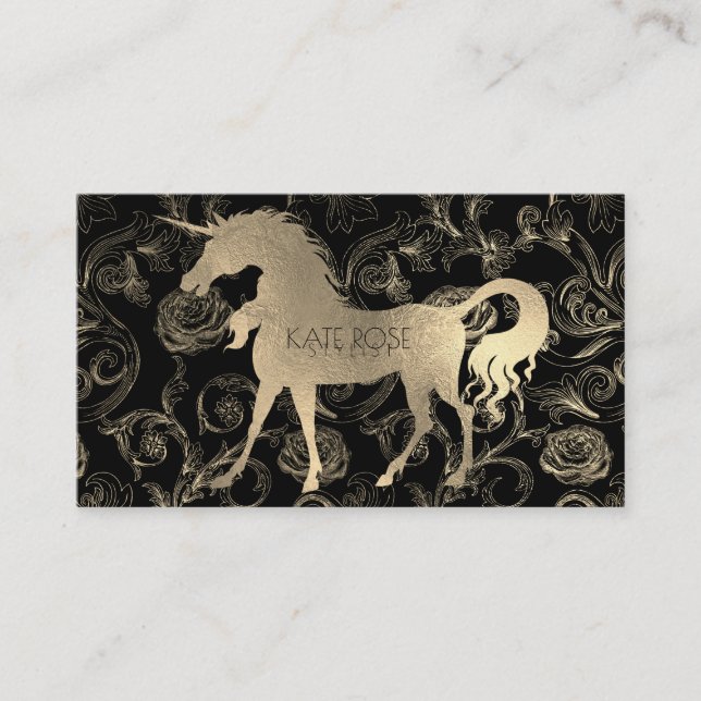 Black Champaign Gold Floral Rose Garden Visitenkarte (Vorderseite)