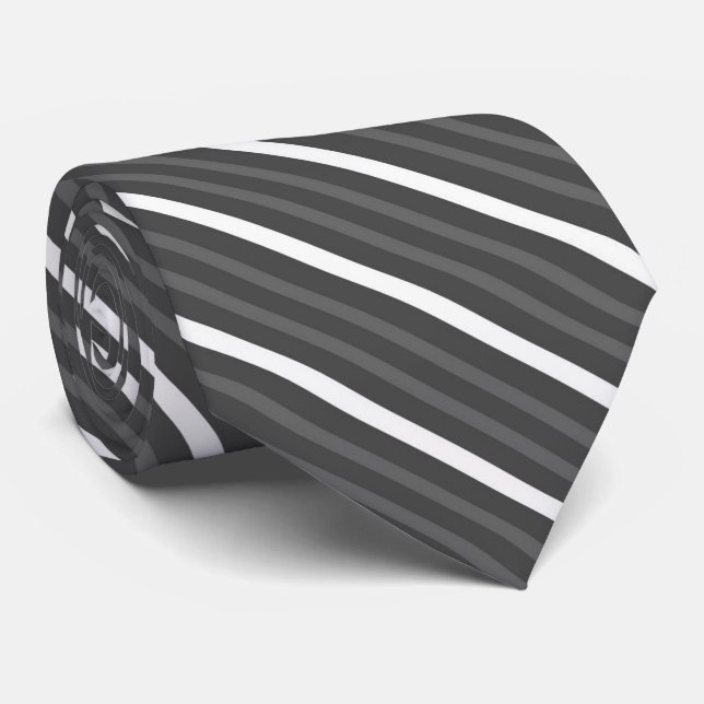 Black Charcoal, Gray And White Diagonal Stripes Krawatte (Gerollt)