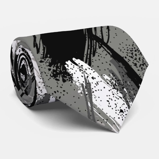 Black Charcoal Gray White Camouflage Neck Tie Krawatte (Gerollt)