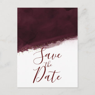 Black Cherry Watercolor Gold Modern Save the Date Ankündigungspostkarte