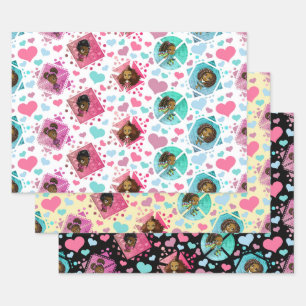 Black Chibi Girls mit Herz Drei Sets Geschenkpapier Set