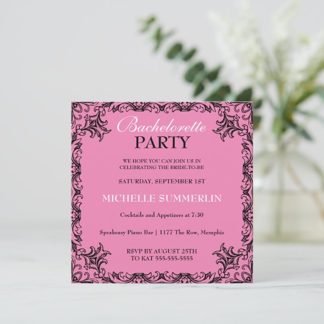 Black Chic Border Bachelorette Party Invitation (Debout devant)