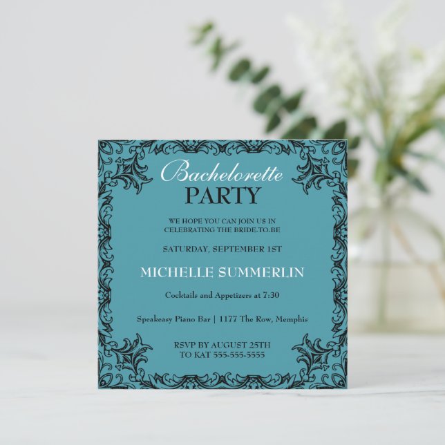 Black Chic Border Bachelorette Party Invitation (Debout devant)