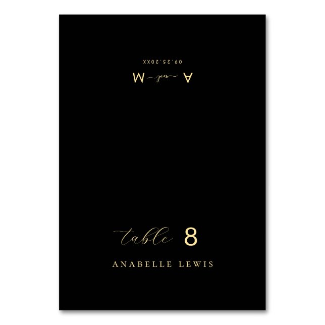 Black Chic Monogram Guest Name Wedding Platzkarte Tischnummer (Vorderseite)
