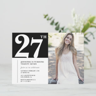 Black Chic Photo 27e anniversaire Invitations