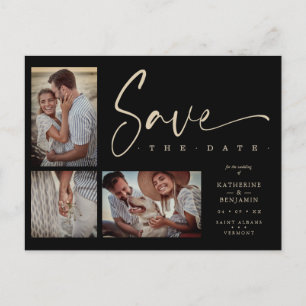 Black Chic Trendy Collage Wedding 3 Fotos Postkarte