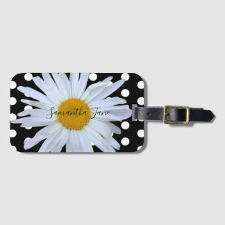 Black Chic White Polka Dos Fun Daisy Custom Gepäckanhänger