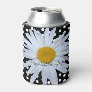 Black Chic White Polka Dots Daisy Custom Dosenkühler