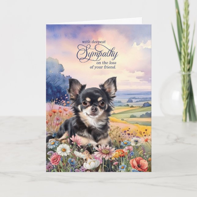 Black Chihuahua Field of Wildflowers Pet Sympathy Karte (Vorderseite)