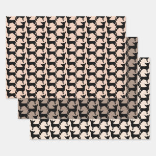 Black Chihuahua Silhouette Tiled Pattern Geschenkpapier Set