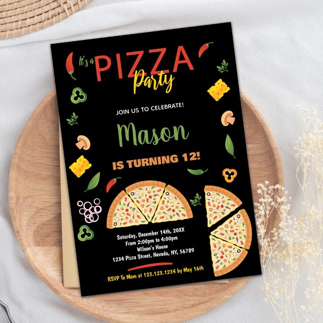 Black Chili Pizza Geburtstagseinladungen Einladung (Black Chili Pizza Birthday Invitations)