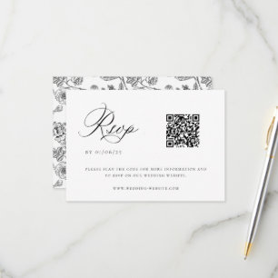 Black Chinoiserie Wedding QR Code RSVP Karte
