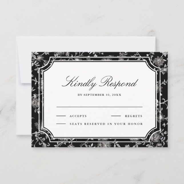 Black Chinoiserie Wedding RSVP Karte (Vorderseite)