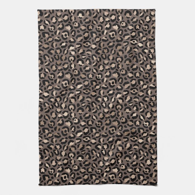 Black Chocolate Brown Bronze Leopard Print         Geschirrtuch (Vertikal)