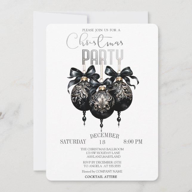 Black Christmas Ball, Buffalo Karierte Weihnachtsf Einladung (Vorderseite)