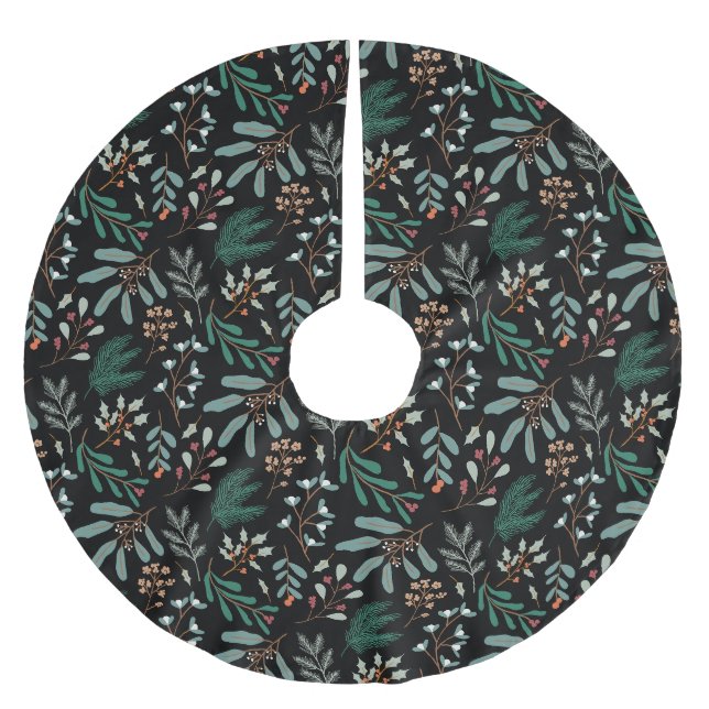 Black Christmas Botanical Polyester Weihnachtsbaumdecke (Vorderseite)