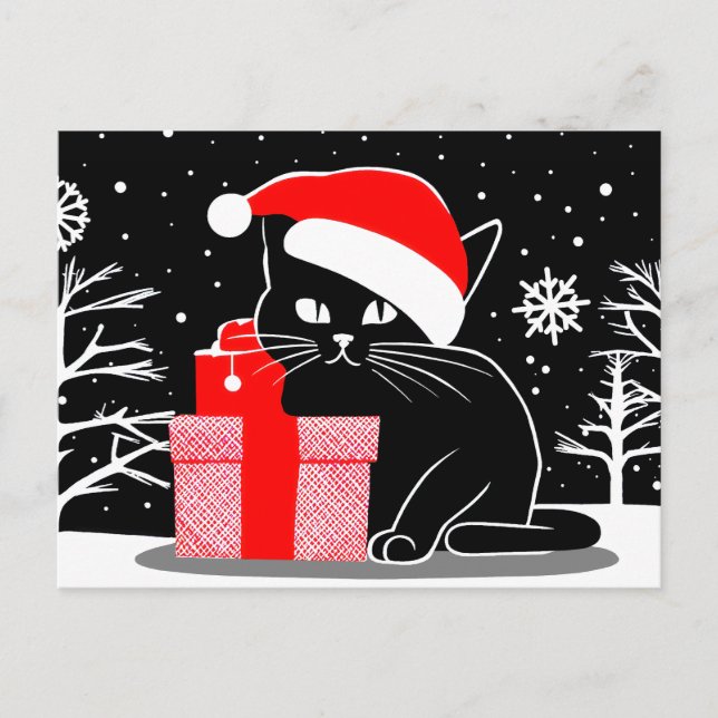Black Christmas Cat Feiertagspostkarte (Vorderseite)