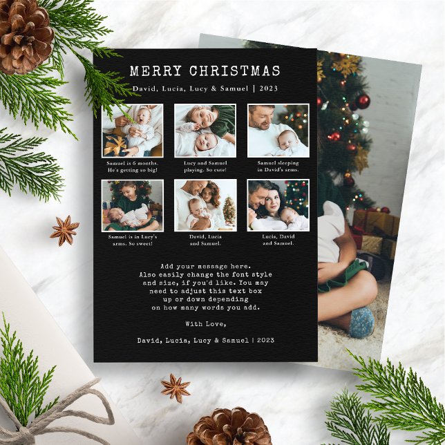 Black Christmas Photo Collage Carte de vacances (Merry Christmas Photo Collage Holiday Card - Black and White)