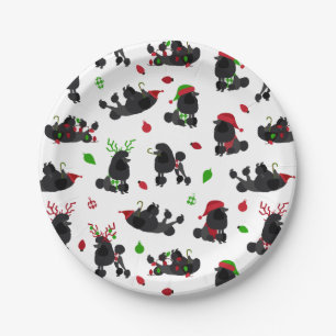 Black Christmas Poodles White Pappteller
