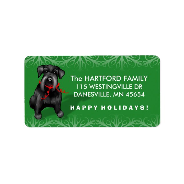 Black Christmas Schnauzer Dog Address Labels Adressaufkleber (Vorne)