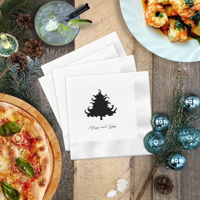 Black Christmas Tree Holiday Party Serviette (Von Creator hochgeladen)