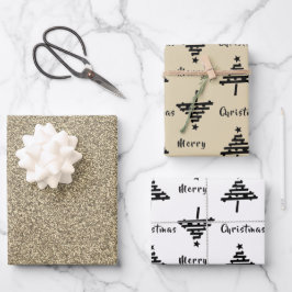 Black Christmas Tree Imitate Gold Glitzer Holiday Geschenkpapier Set