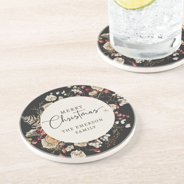 Black Christmas Untersetzer (Black Botanical Christmas Holiday Coasters
)