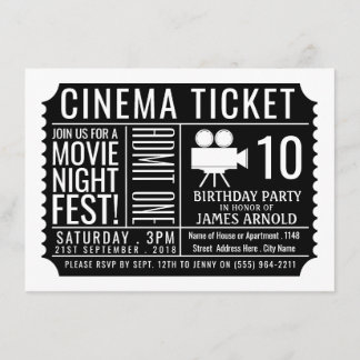 Black Cinema Ticket, Kinderparty Ticket Begleitkarte
