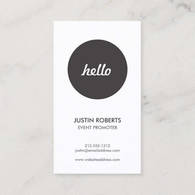 Black Circle Hello Logo Modern Business Card Visitenkarte (Vorderseite)