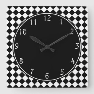 black circle on white checkerboard pattern quadratische wanduhr