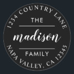 Black Circle Script Erstellen Sie Ihre eigene Rück Runder Aufkleber<br><div class="desc">ÄNDERBARE HINTERGRUNDFARBE Erstellen Sie Ihre eigene Rücksendeadresse Aufkleber.</div>