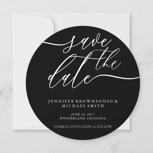 Black Circle Wedding Rett Date Foto Calligraphy Save The Date (Vorderseite)