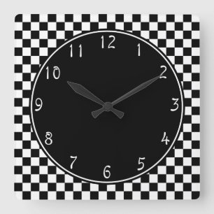 Black circle White Checkerboard pattern Quadratische Wanduhr