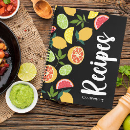 Black Citrus Lemon Orange Muster Namensschilder hi Notizbuch