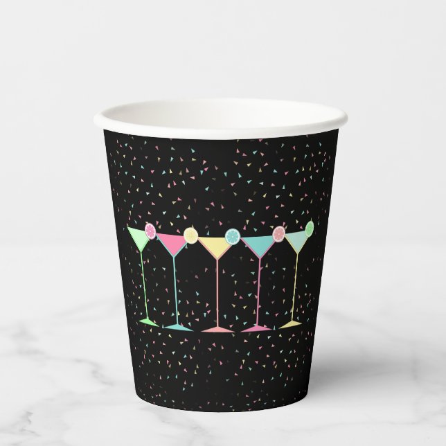 Black Citrus Martini Gold Confetti Retro Modern Pappbecher (Vorderseite)