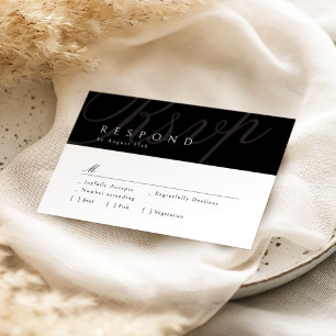 Black Classic Elegant Calligraphy Wedding RSVP Karte