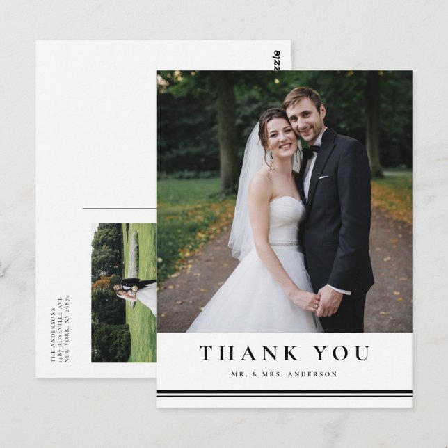 Black Classic Typografy Striped Wedding Vielen Dan Postkarte (Vorne/Hinten)
