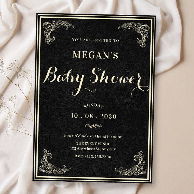 Black classic vintage elegant baby shower  einladung (Von Creator hochgeladen)